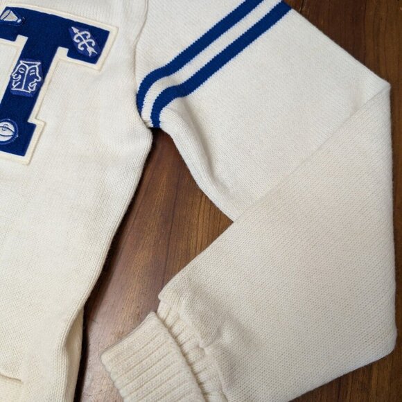 Vintage Dehen Wool Letterman Sweater Cardigan Blue T Basketball Drama Spirit 40 - Picture 5 of 16